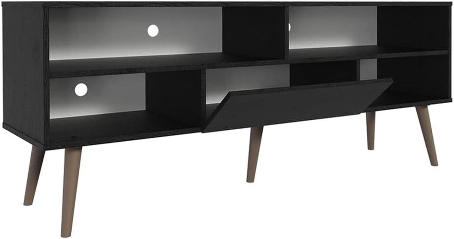 Modern TV Stand with 1 Door and 4 Shelves with Cable Management for