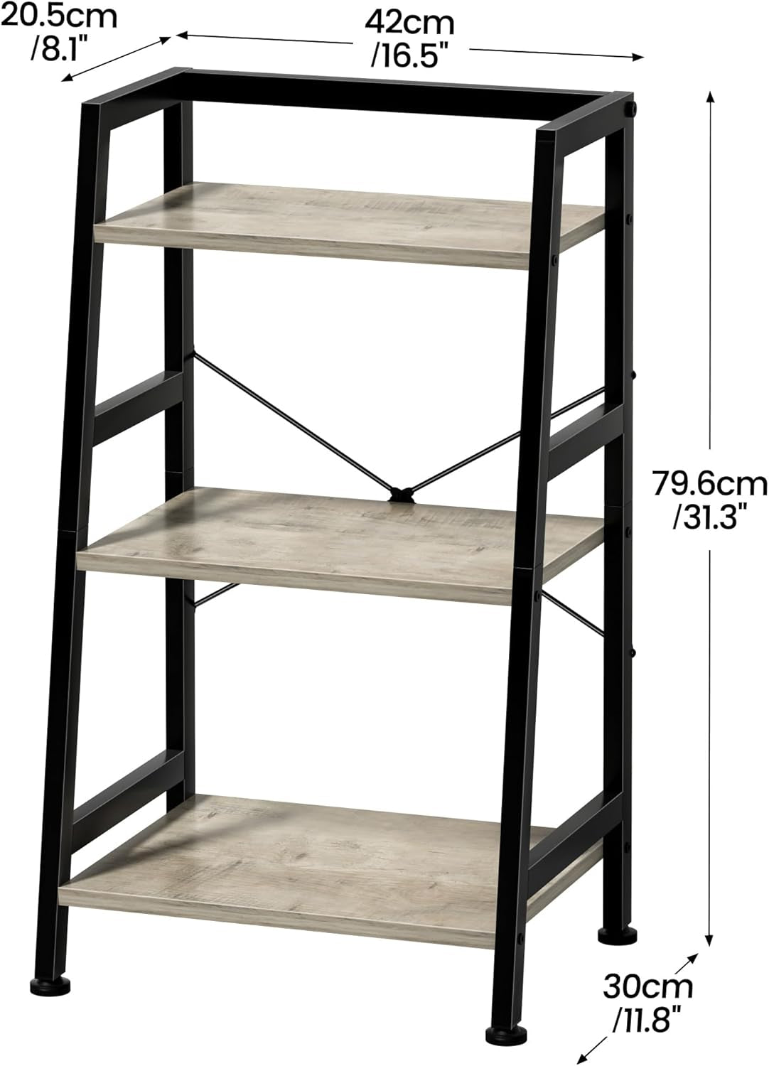 3-Tier Bookshelf, Ladder Shelf, Stand up Shelves, Industrial Bookcase