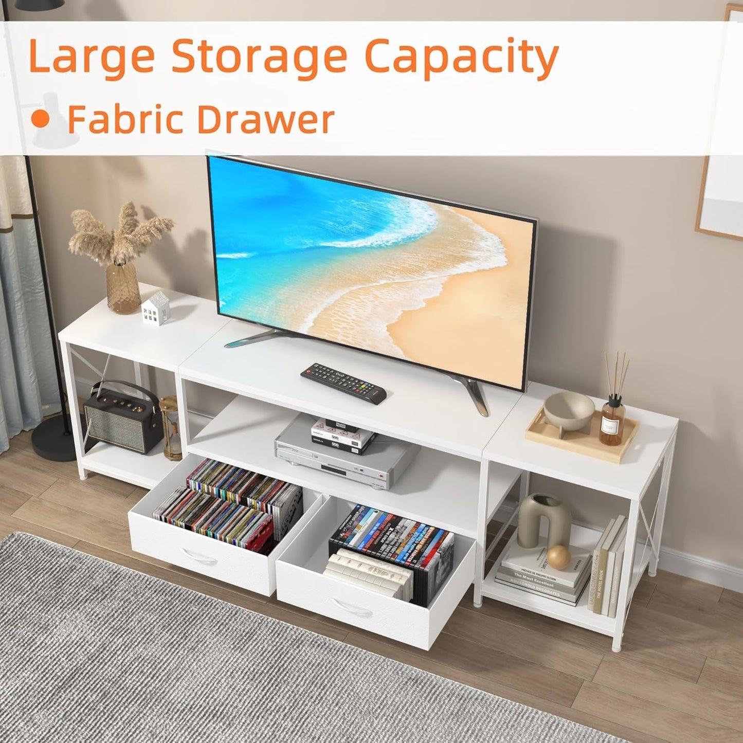 TV Stand with Fabric Drawers for 55 60 65 Inches TV - Entertainment