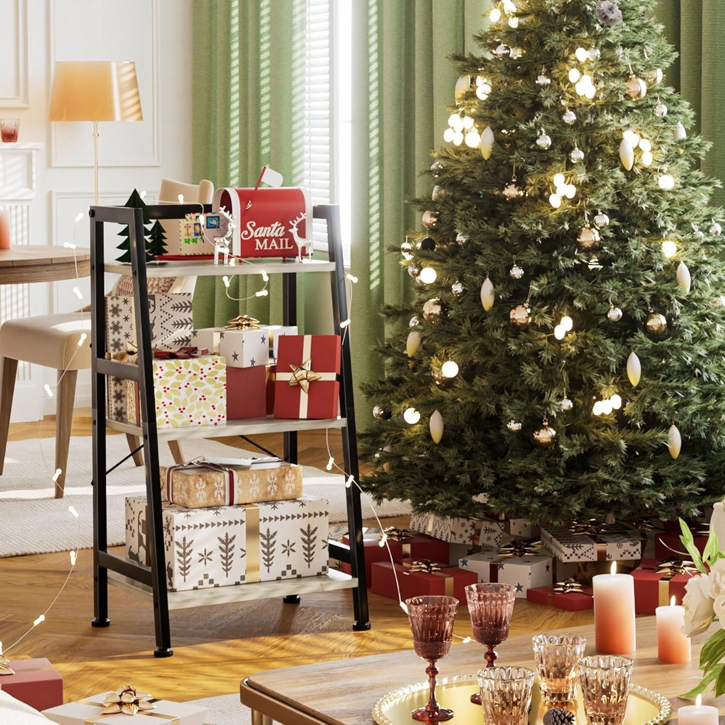 3-Tier Bookshelf, Ladder Shelf, Stand up Shelves, Industrial Bookcase