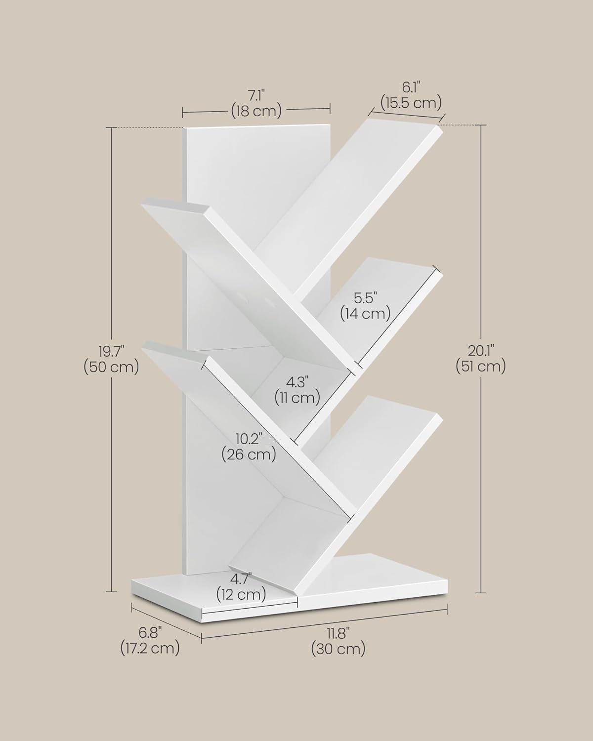 Tree Bookshelf, 5-Tier Bookcase, Small Bookshelf, Space-Saving Corner