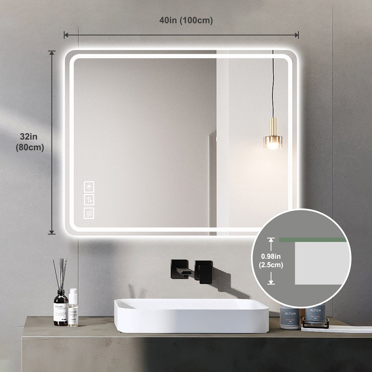 40x32 Inch LED Bathroom Mirror Vanity Mirrors with Front Lights Wall
