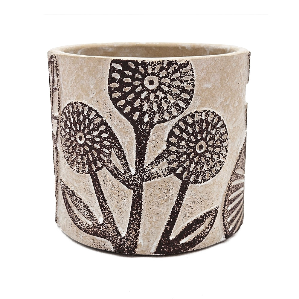 Set of 4 4.3x4.3x4' Gray Sand and Cement Planters with Brown Botanical