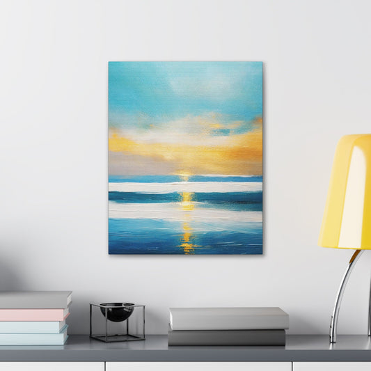 Wall Art Decor - Canvas Print Artwork - Blue Ocean Golden Sunset