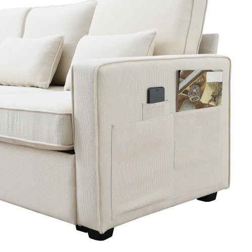 Seater Modern Linen Fabric Sofa With Armrest Pockets And 4