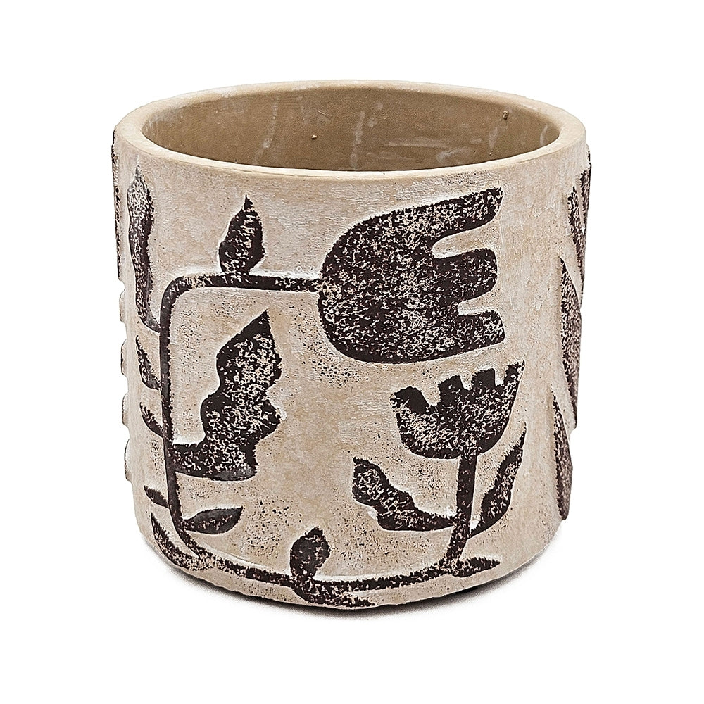 Set of 4 4.3x4.3x4' Gray Sand and Cement Planters with Brown Botanical