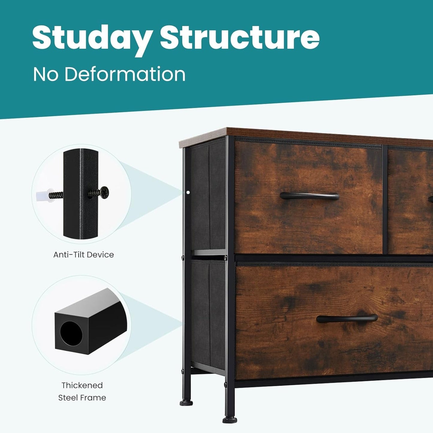 Dresser for Bedroom with 5 Drawers, Wide Chest of Drawers, Fabric