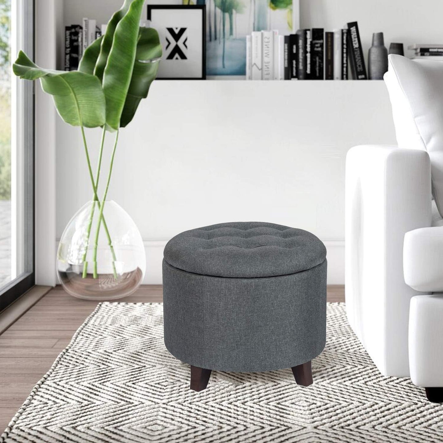 Gray Fabric round Ottoman by Designs4Comfort