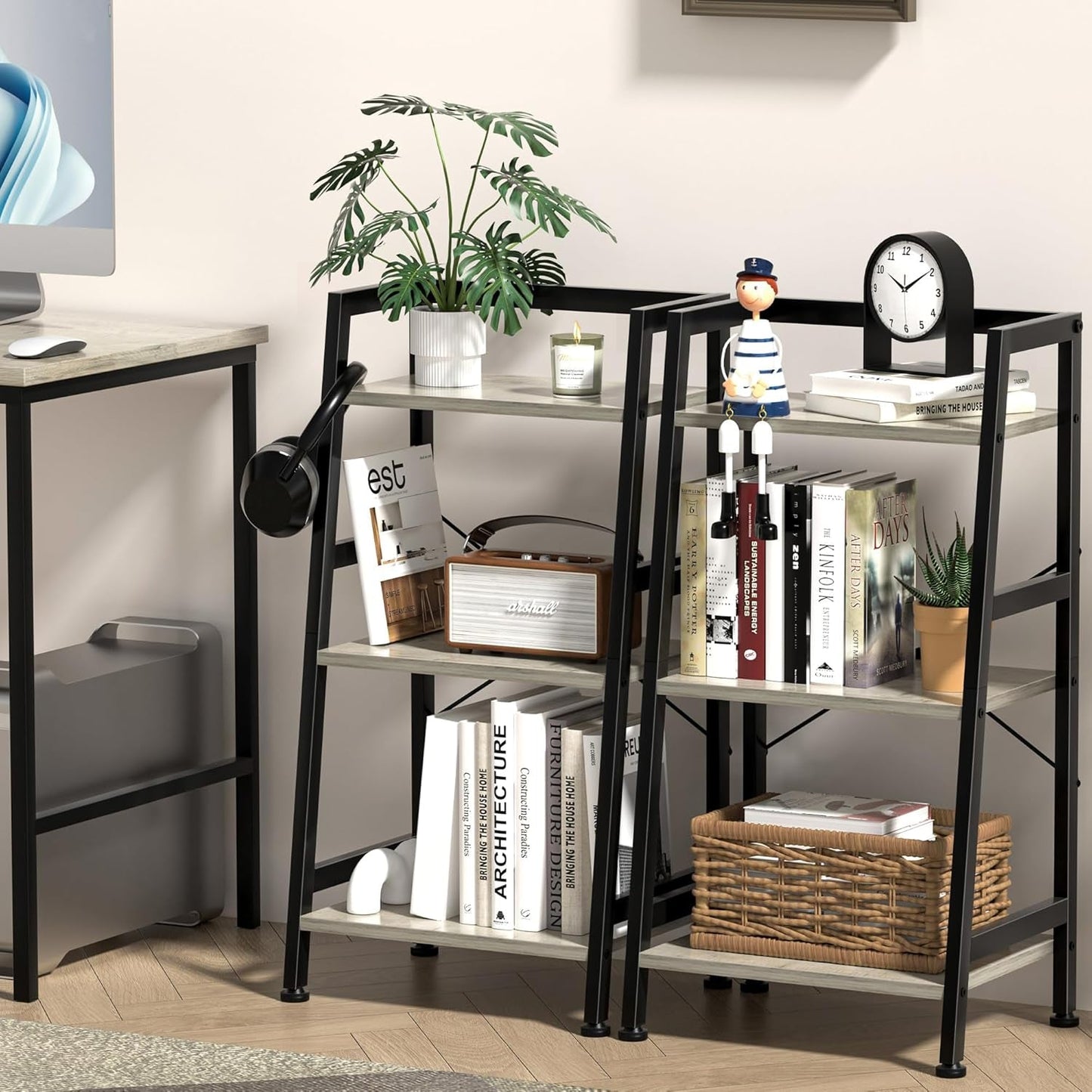 3-Tier Bookshelf, Ladder Shelf, Stand up Shelves, Industrial Bookcase