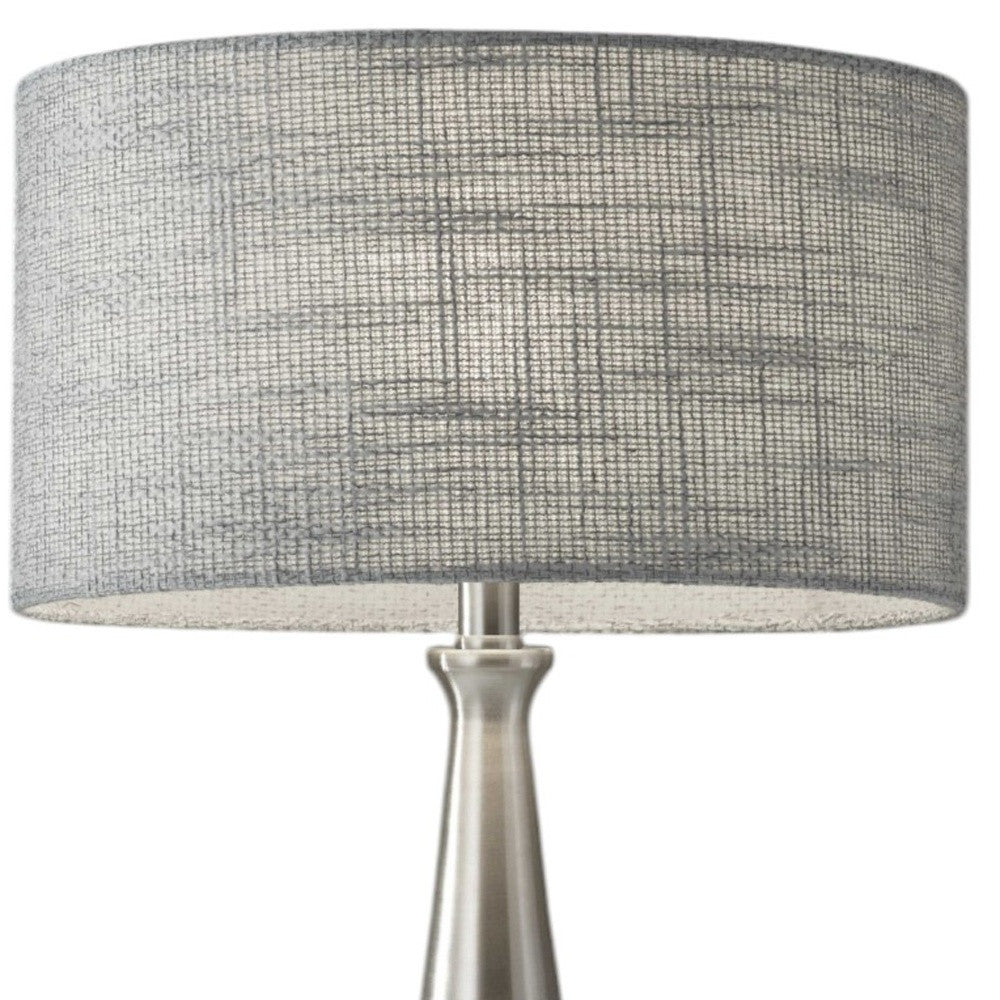 22" Silver Metal Table Lamp With Gray Drum Shade