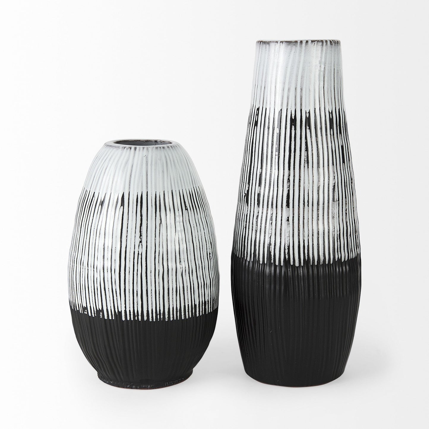 13" Black Gray And White Abstract Cylinder Ceramic Table Vase