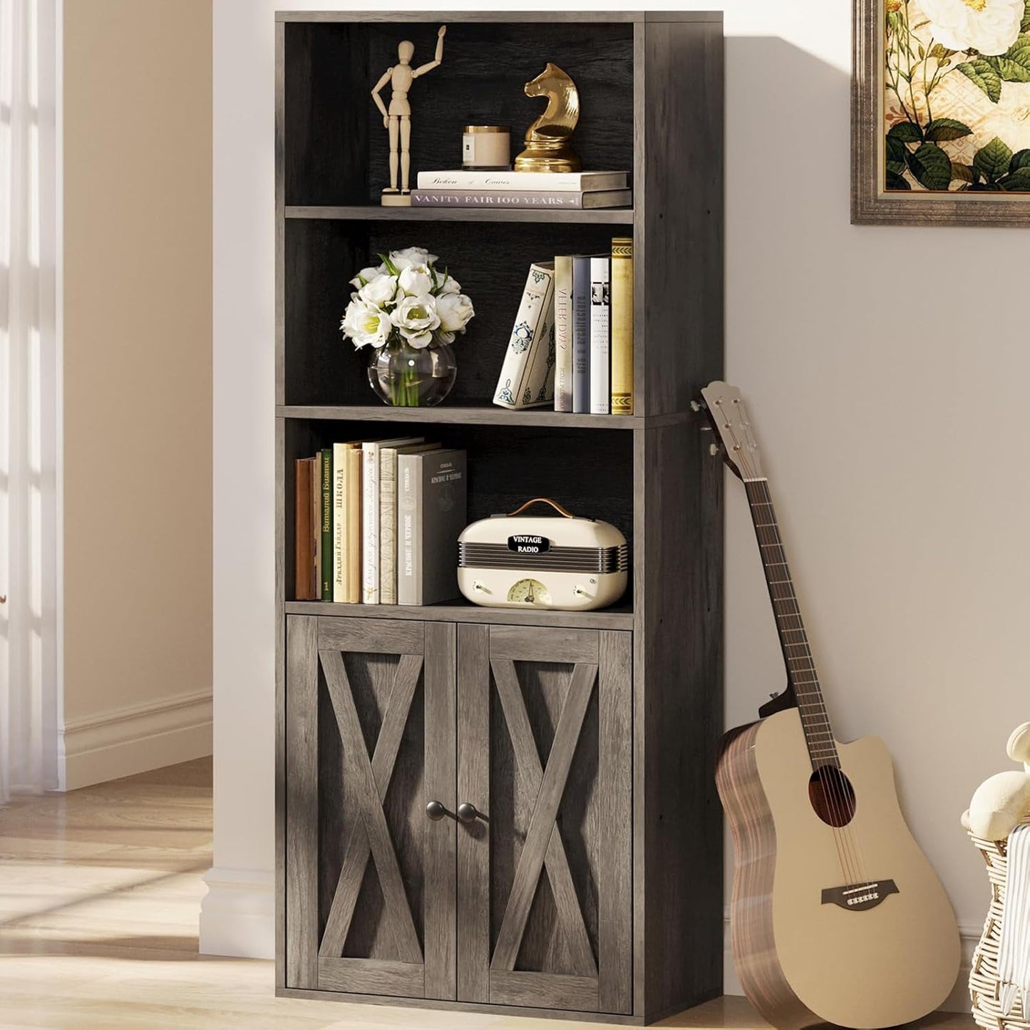 Industrial Bookshelves and Bookcases with Doors 11.8 in Depth Floor