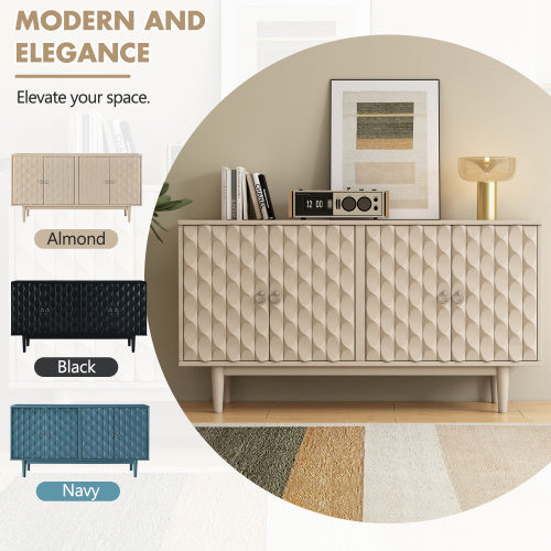 Modern 4-door Sideboard With Convex Doors And 2 Silver Handles For