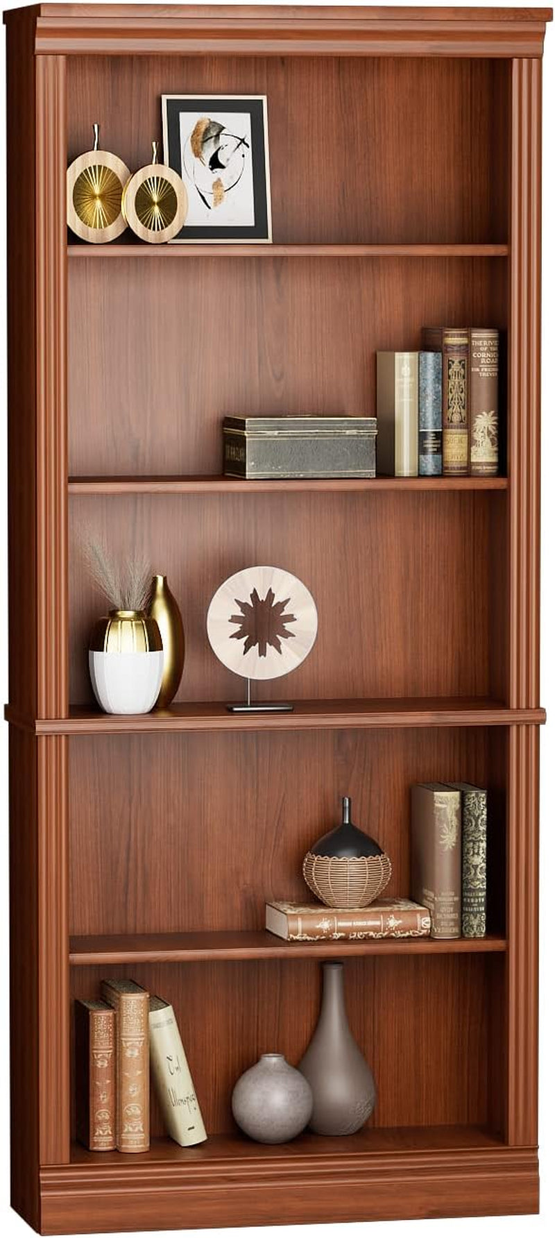 Cherry 5-Shelf Wooden Standing Bookcase Storage Rack