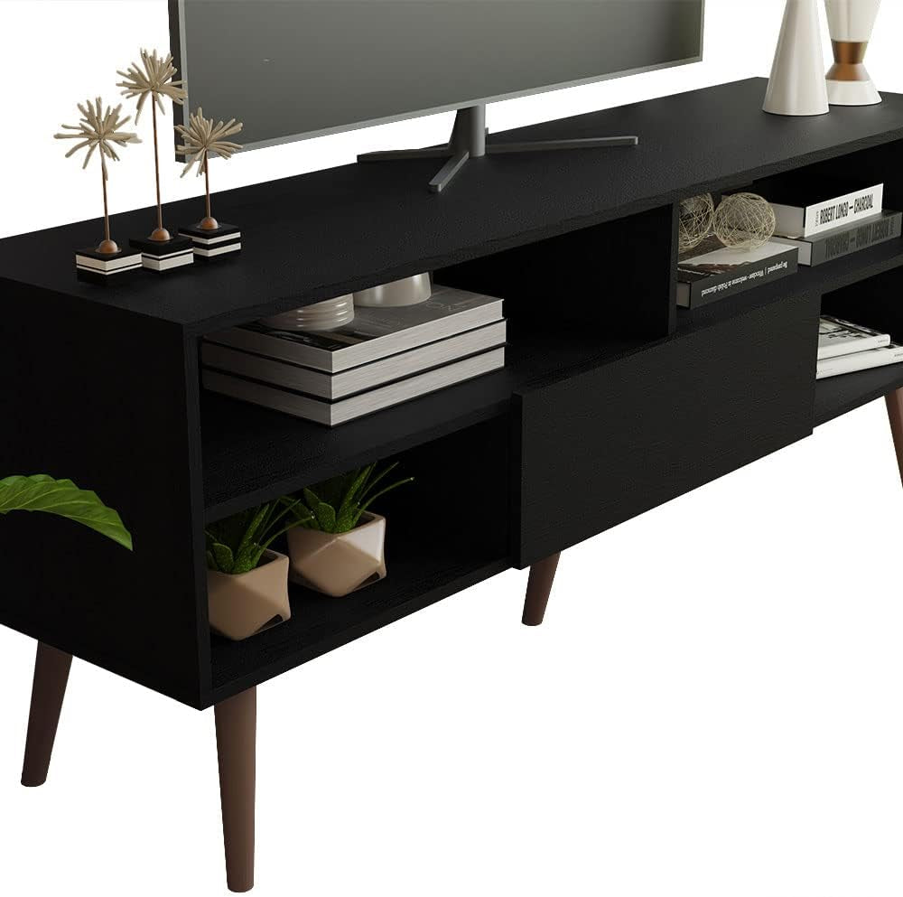 Modern TV Stand with 1 Door and 4 Shelves with Cable Management for