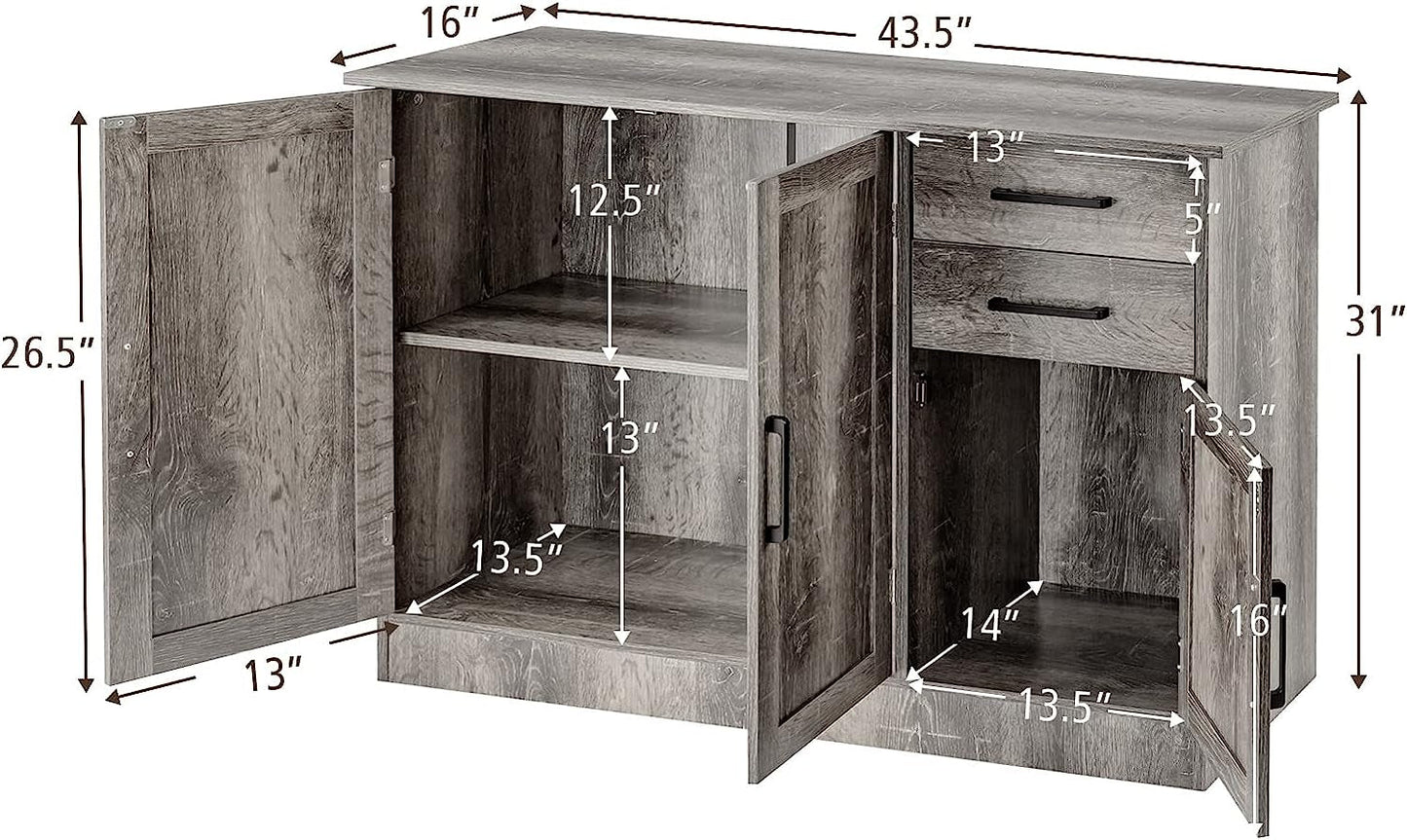 Gray Entryway Cupboard Sideboard Storage Cabinet with Drawers