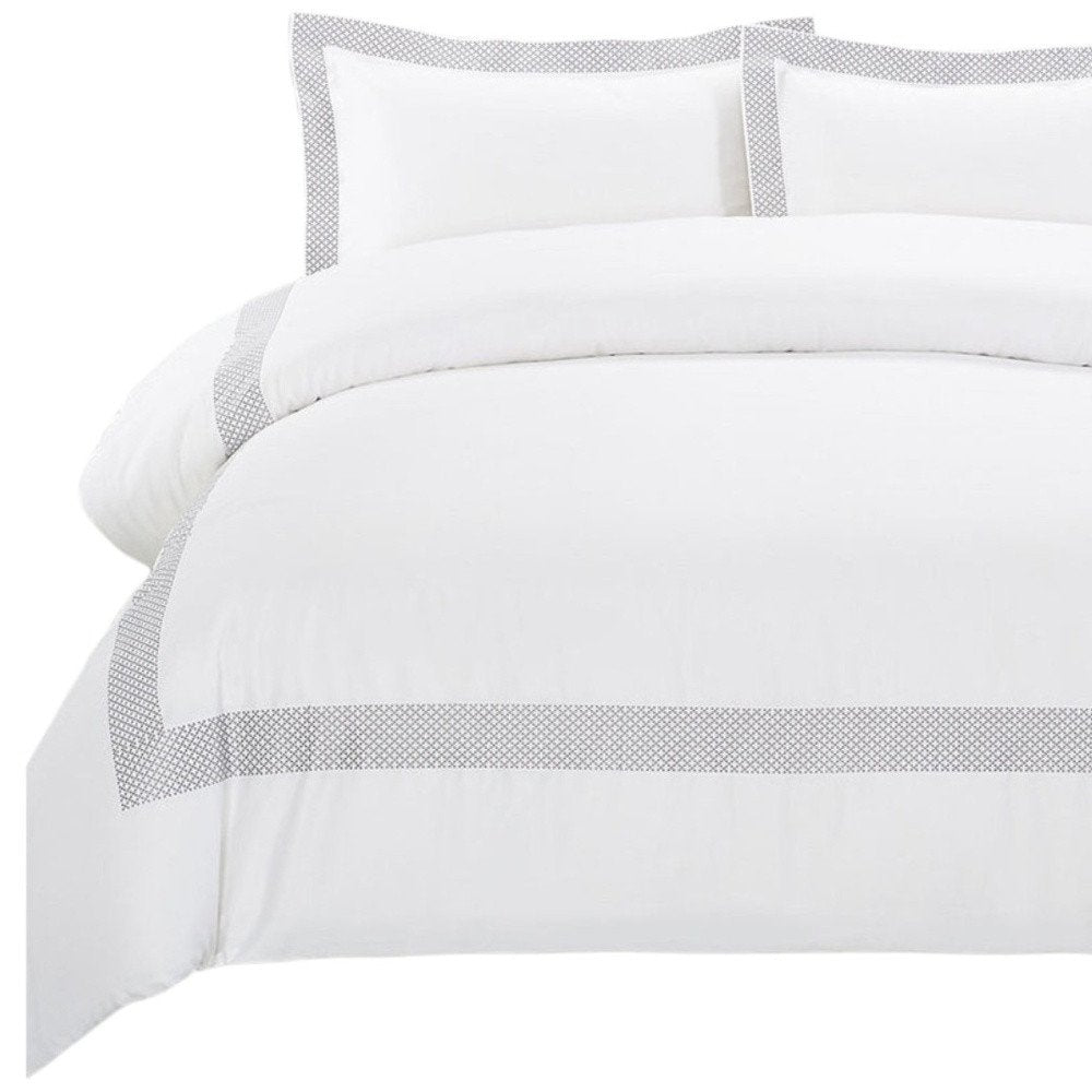 Gray and White Queen 100% Cotton 200 Thread Count Washable Duvet Cover