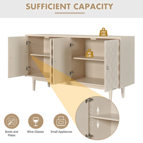 Modern 4-door Sideboard With Convex Doors And 2 Silver Handles For