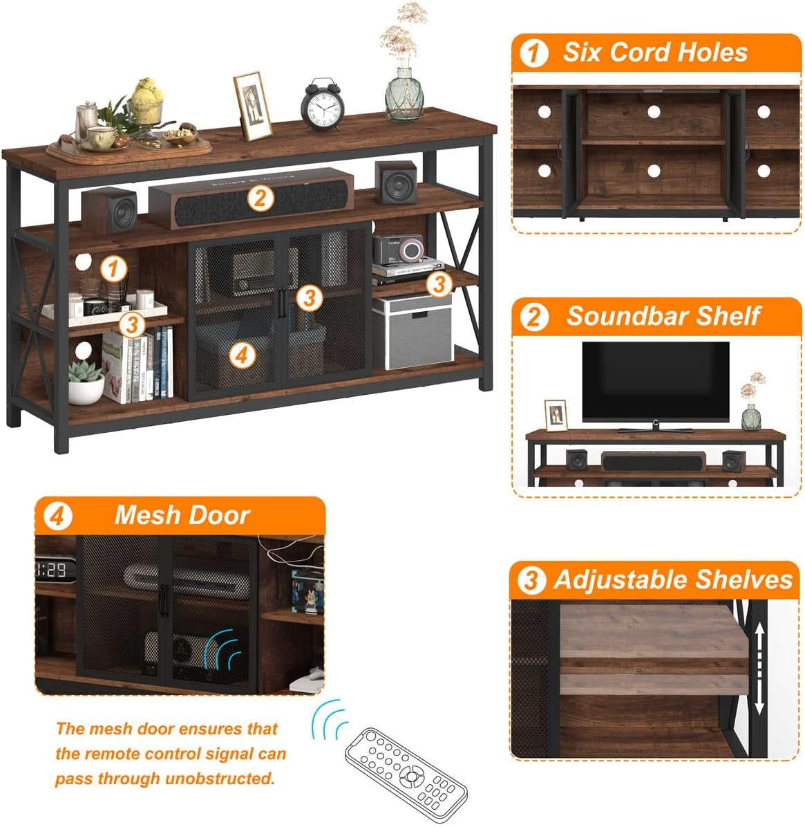 Tall TV Stand for Tvs up to 65 Inch, Industrial Wood Entertainment