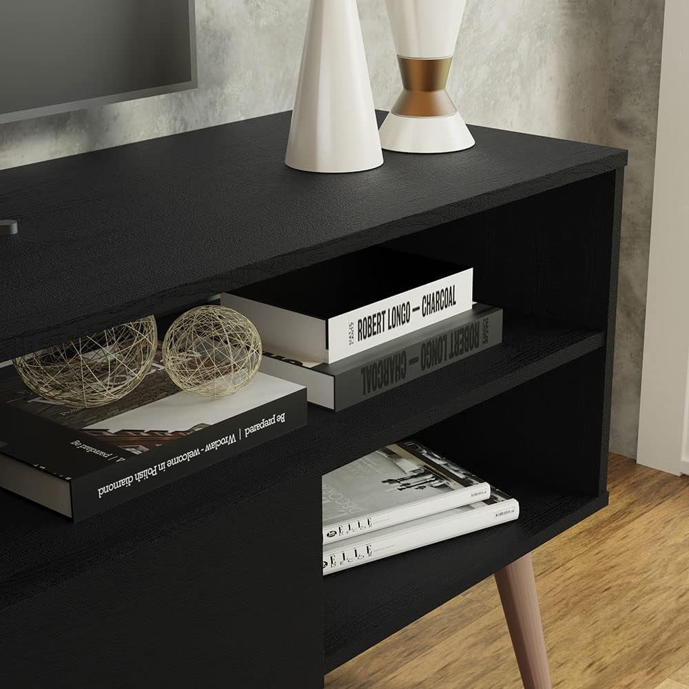 Modern TV Stand with 1 Door and 4 Shelves with Cable Management for