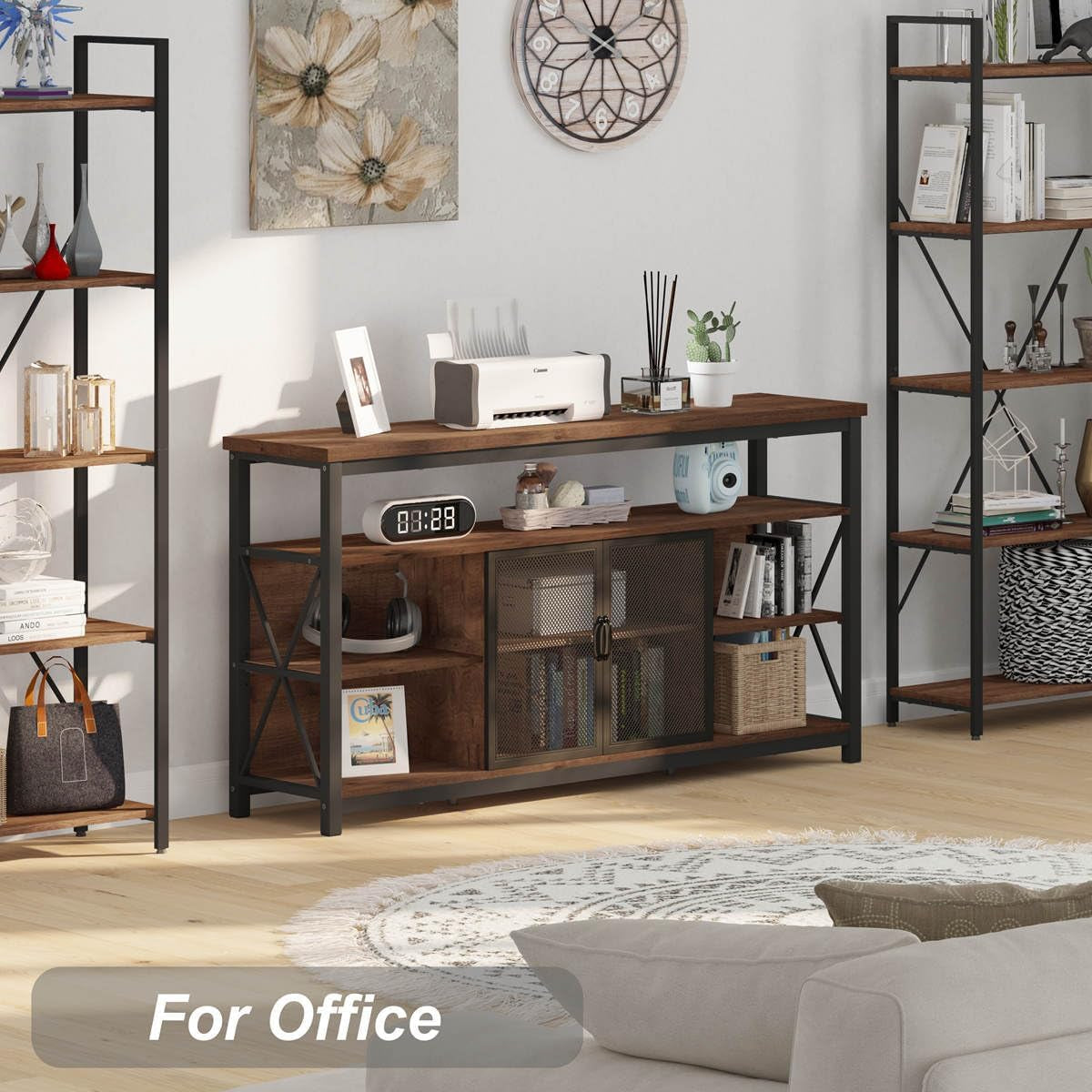 Tall TV Stand for Tvs up to 65 Inch, Industrial Wood Entertainment