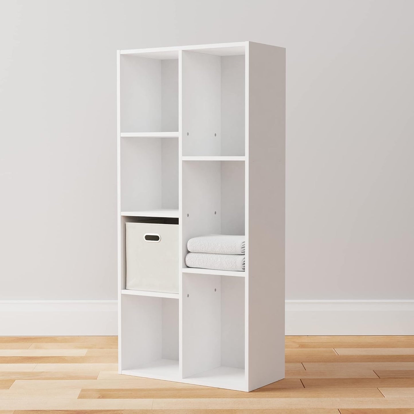 7 Cube Organizer Bookcase, Storage Shelves, Book Shelf, White, 9.25"D