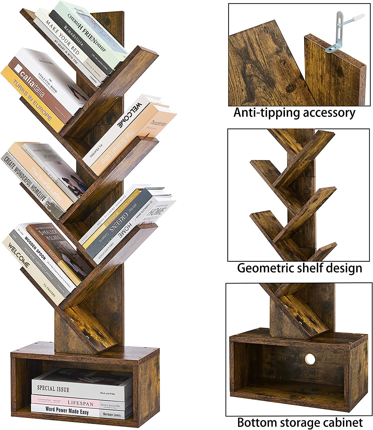 Rustic Tree Bookshelf with Drawer and Shelves