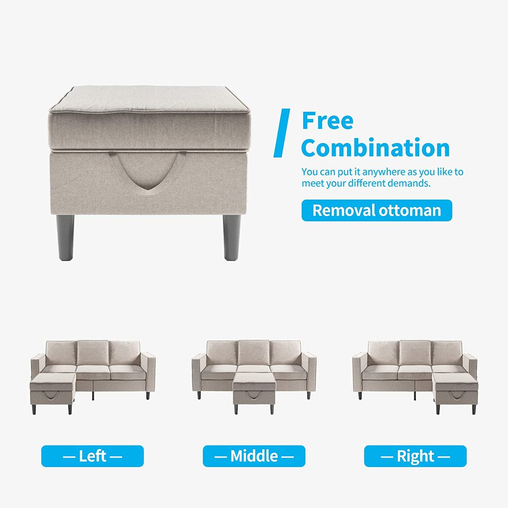 Convertible Sectional Sofa Couch with Storage Ottoman, 3 Pcs Couch Set