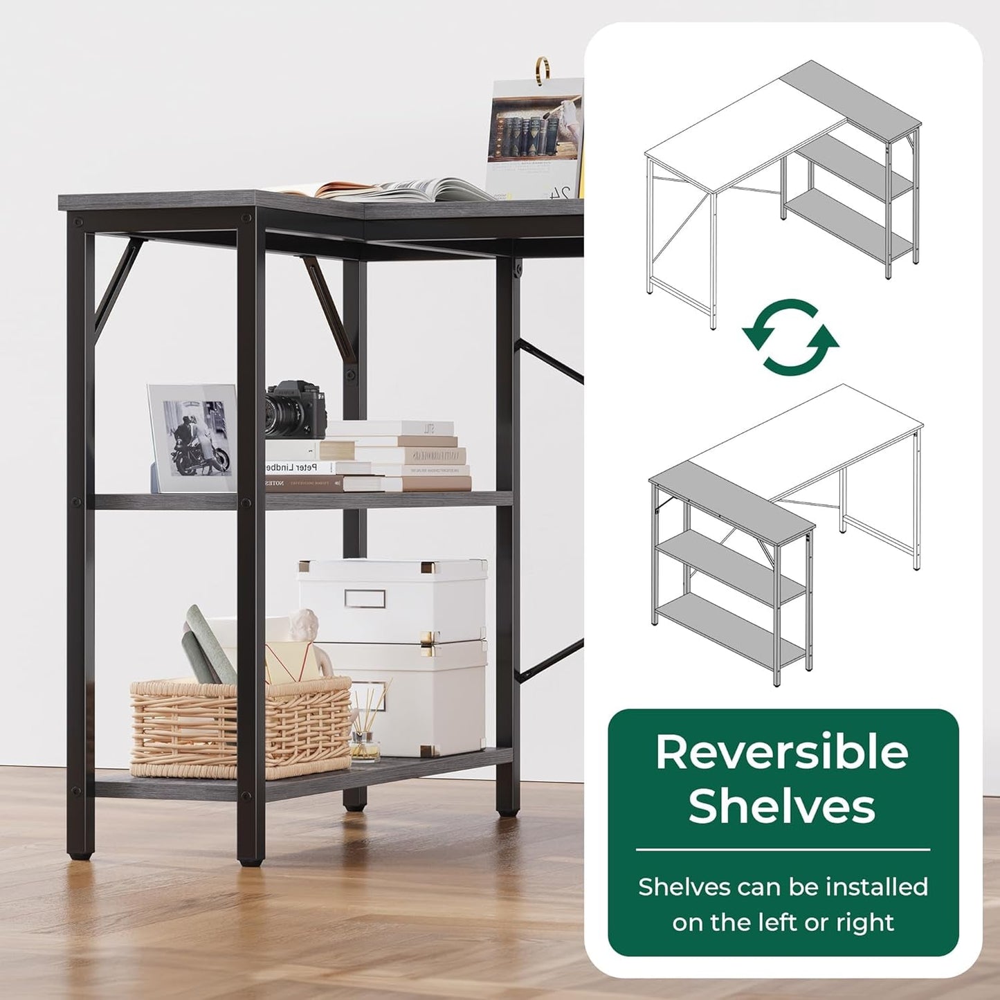 L Shaped Desk, 47 Inches Computer Desk with Reversible Storage