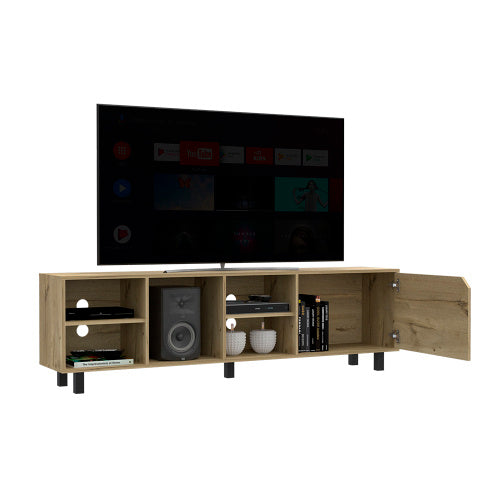 TV Stand For TVs Up 70 Estocolmo, Four Open Shelves, Light Oak Finish