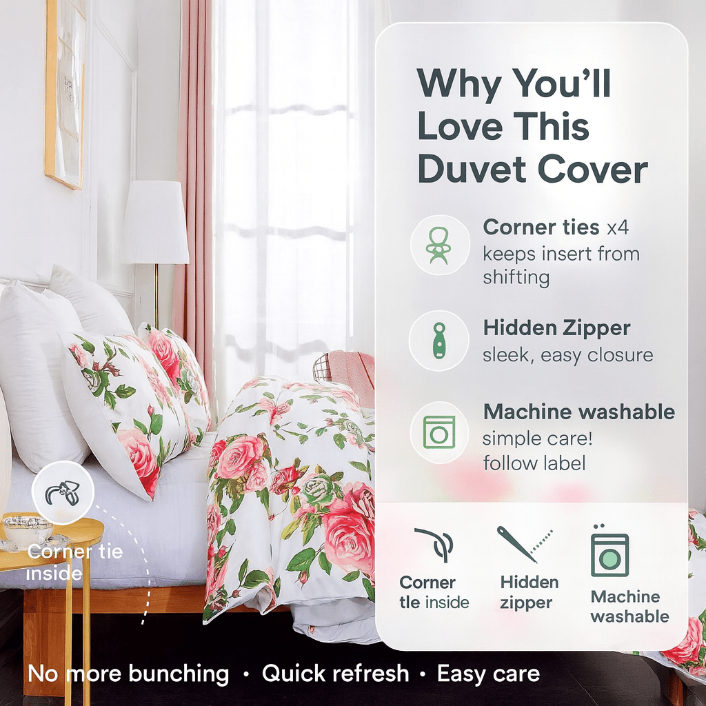 DaDa Bedding Romantic Roses Lovely Spring Pink Floral Duvet Cover Set
