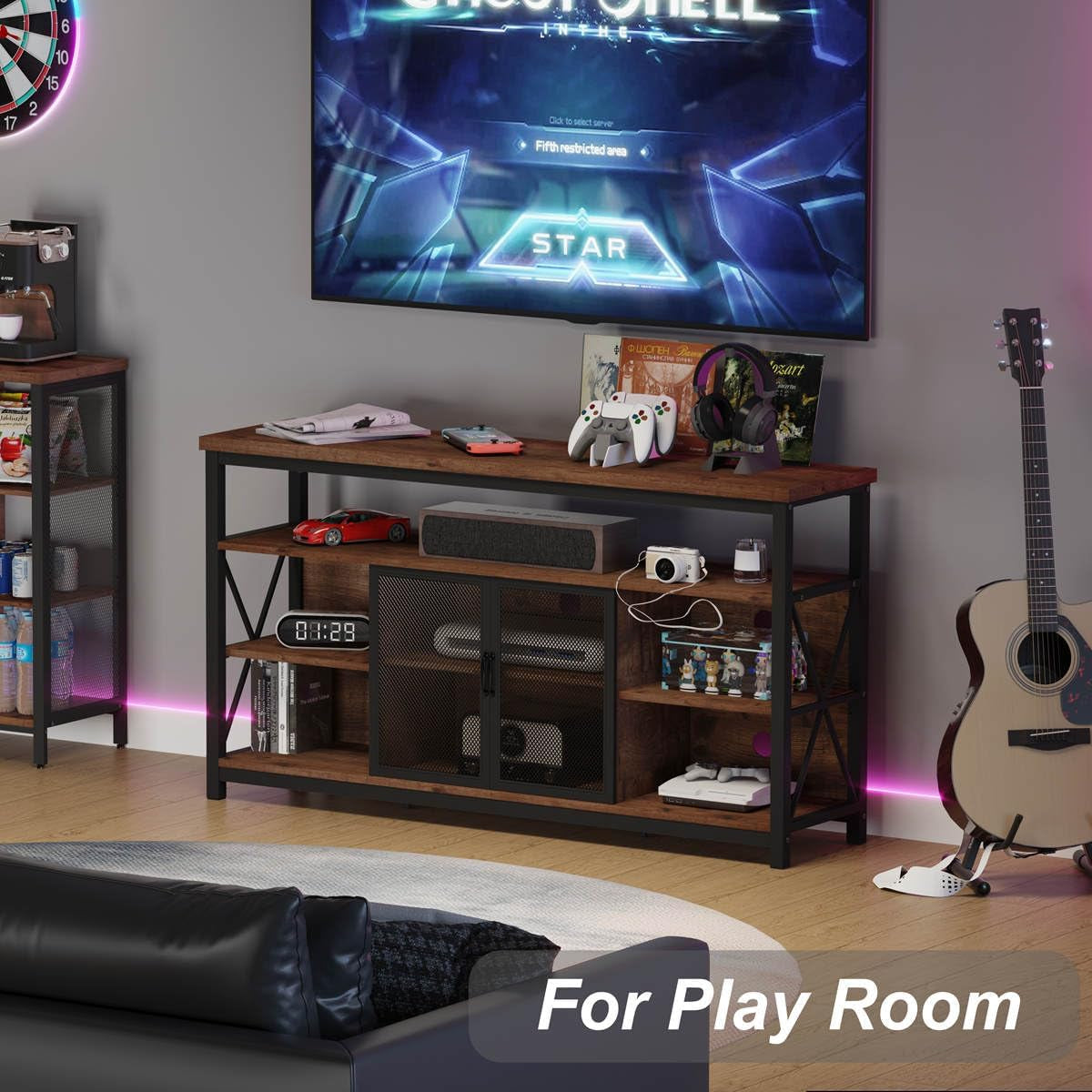 Tall TV Stand for Tvs up to 65 Inch, Industrial Wood Entertainment