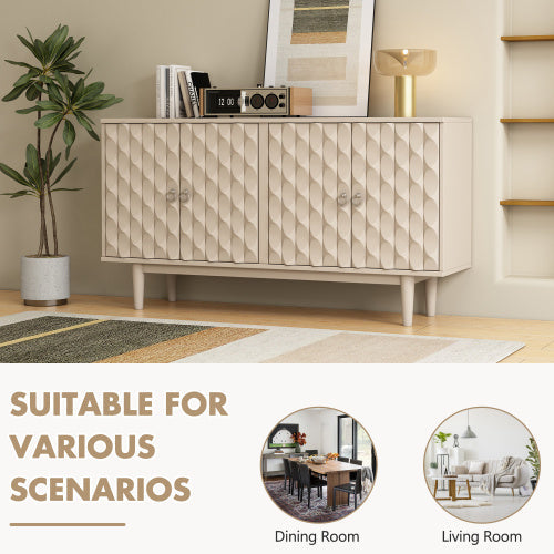 Modern 4-door Sideboard With Convex Doors And 2 Silver Handles For