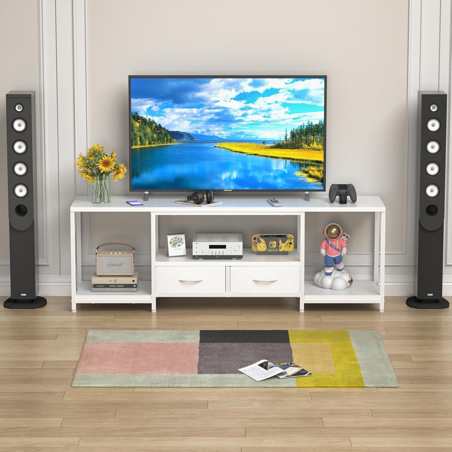 TV Stand with Fabric Drawers for 55 60 65 Inches TV - Entertainment