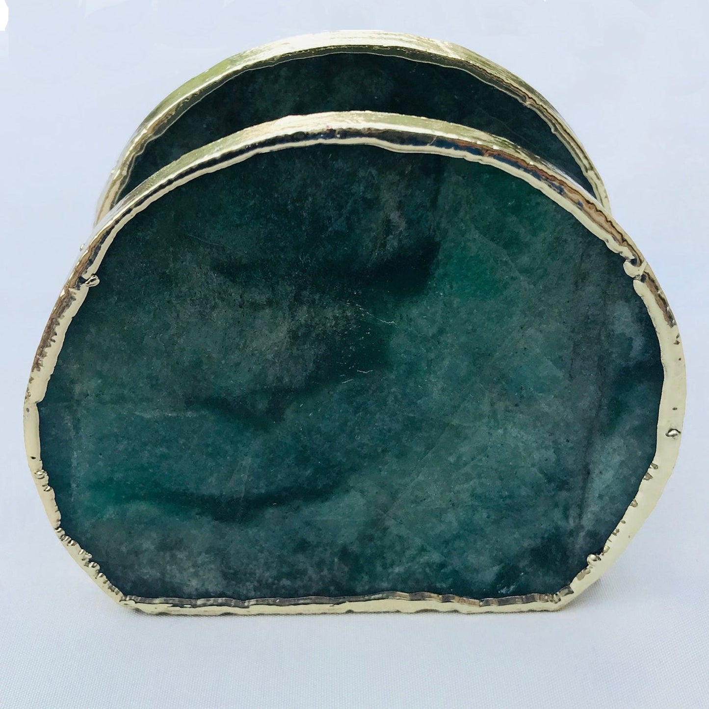 Hand Rounded Green Agate Napkin Holder/Natural Stone Napkin