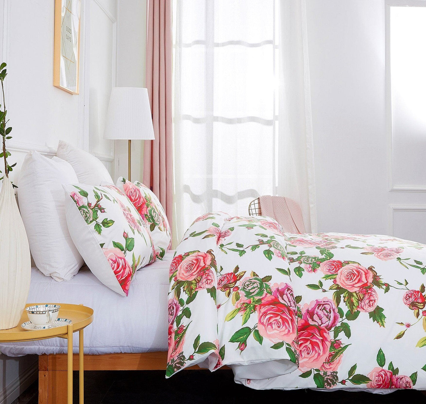 DaDa Bedding Romantic Roses Lovely Spring Pink Floral Duvet Cover Set