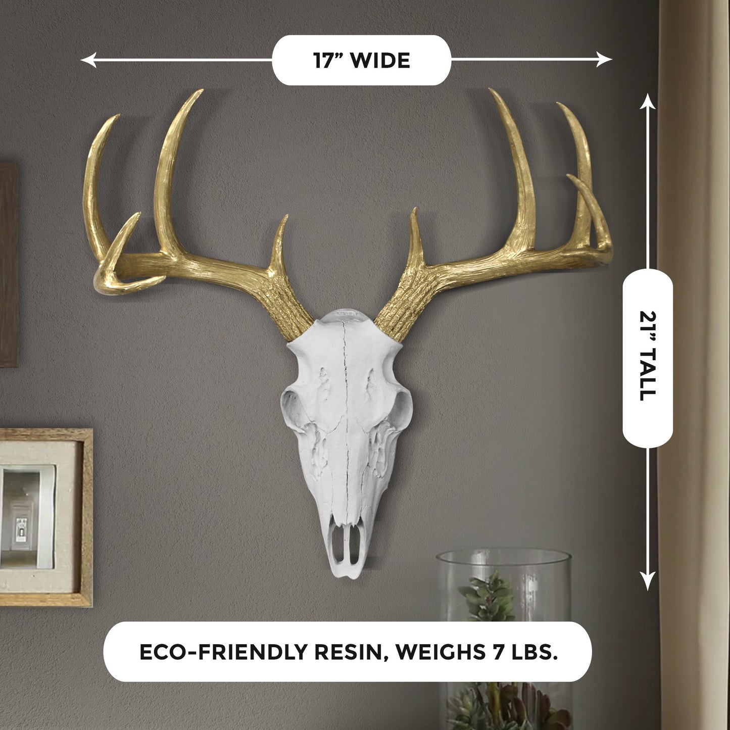 White + Gold Deer Skull, 21"