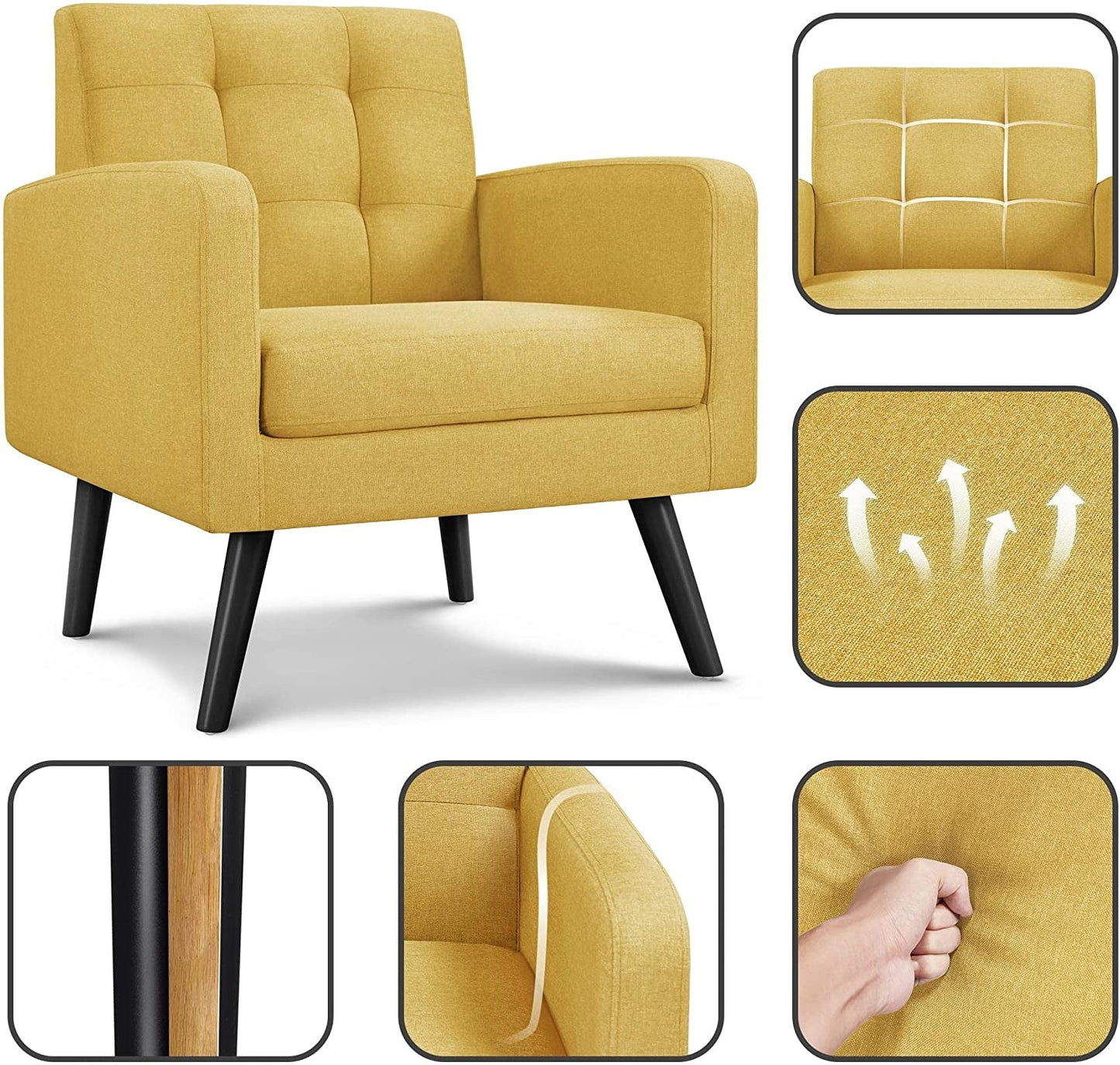 Yellow Mid-Century Modern Accent Chair