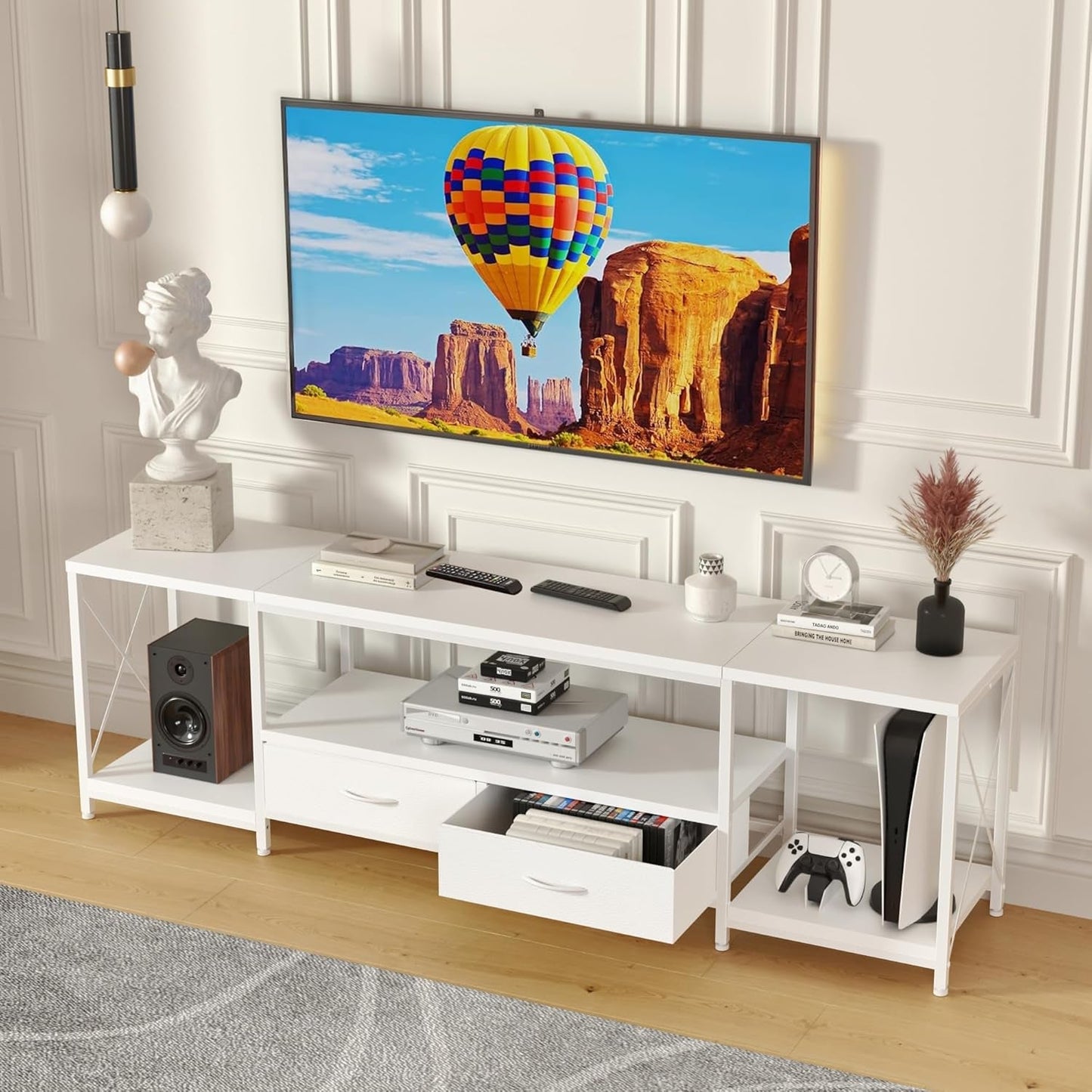 TV Stand with Fabric Drawers for 55 60 65 Inches TV - Entertainment