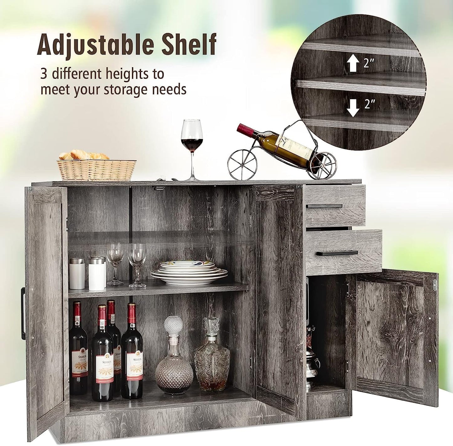 Gray Entryway Cupboard Sideboard Storage Cabinet with Drawers