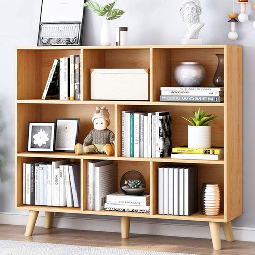 Wooden Open Shelf Bookcase - 3-Tier Floor Standing Display Cabinet
