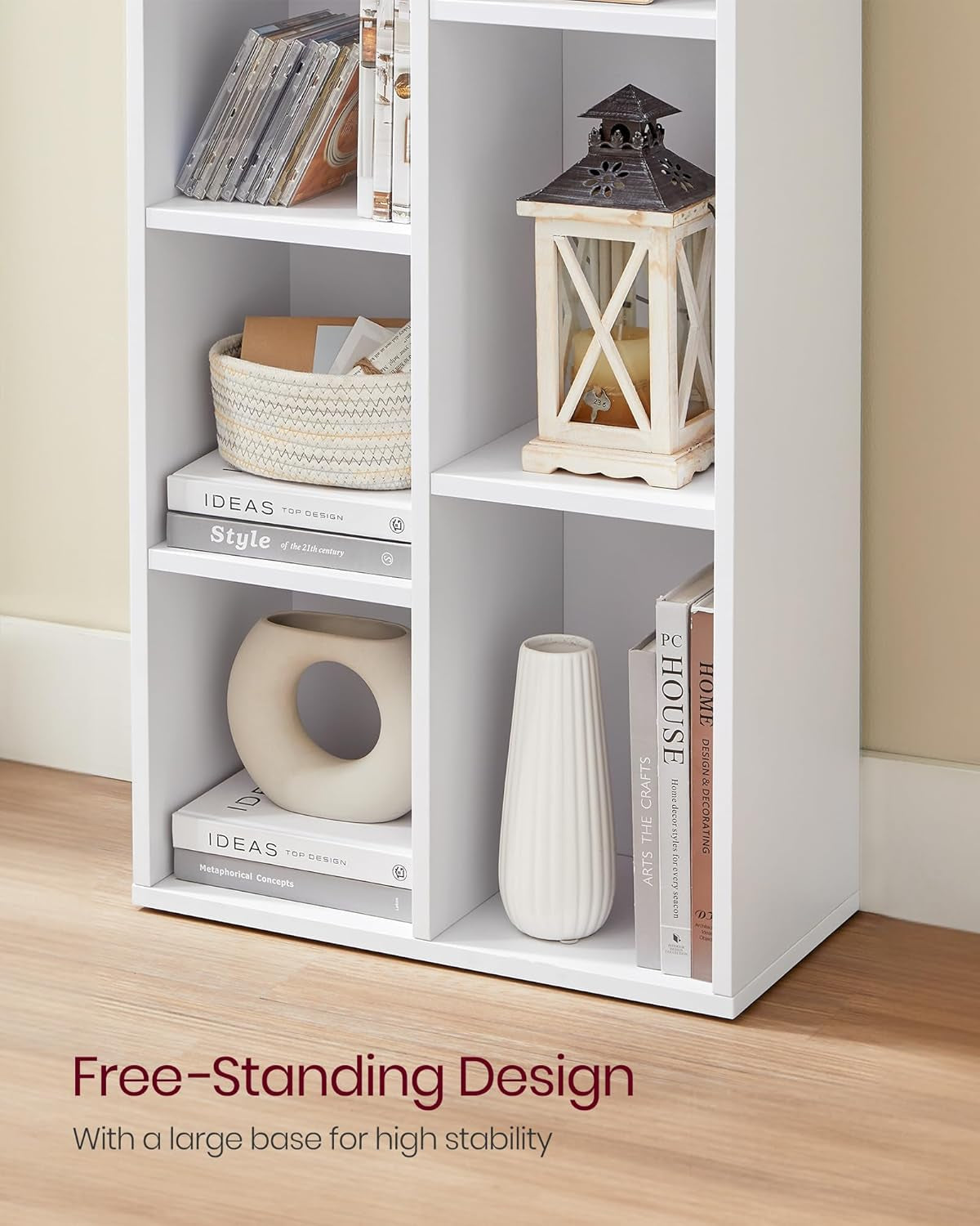 Bookcase, Bookshelf with 7 Compartments, Freestanding Shelves and Cube