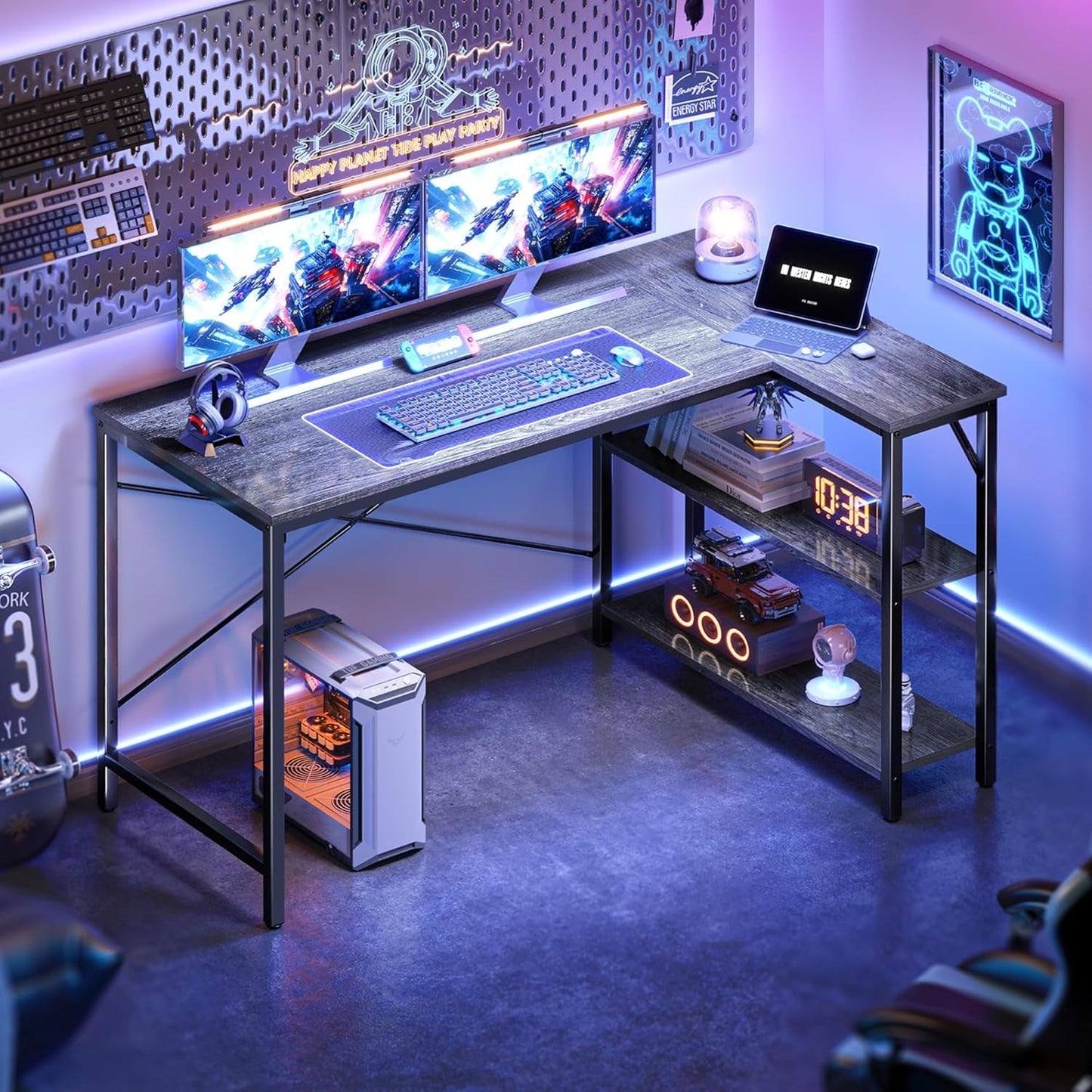 L Shaped Desk, 47 Inches Computer Desk with Reversible Storage