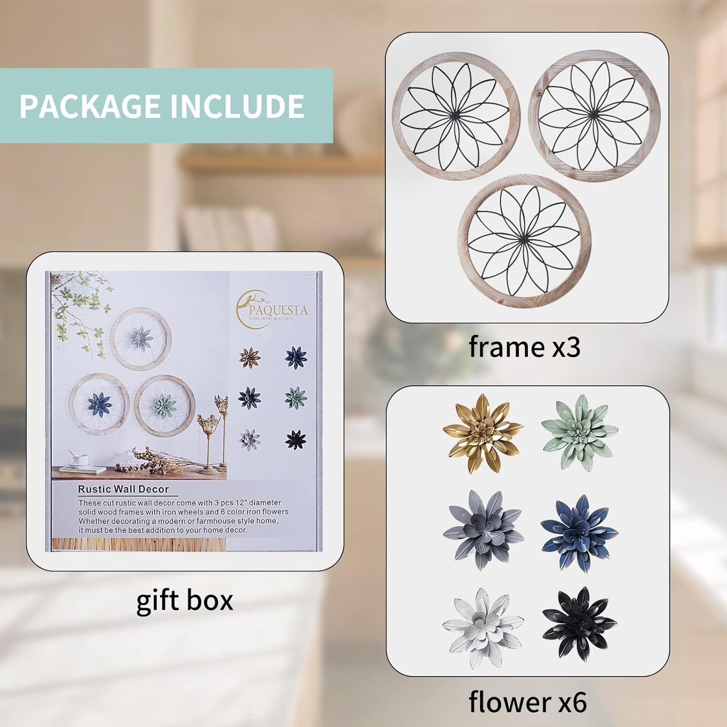 Round Farmhouse Wall Decor Floral Medallion Rustic Set