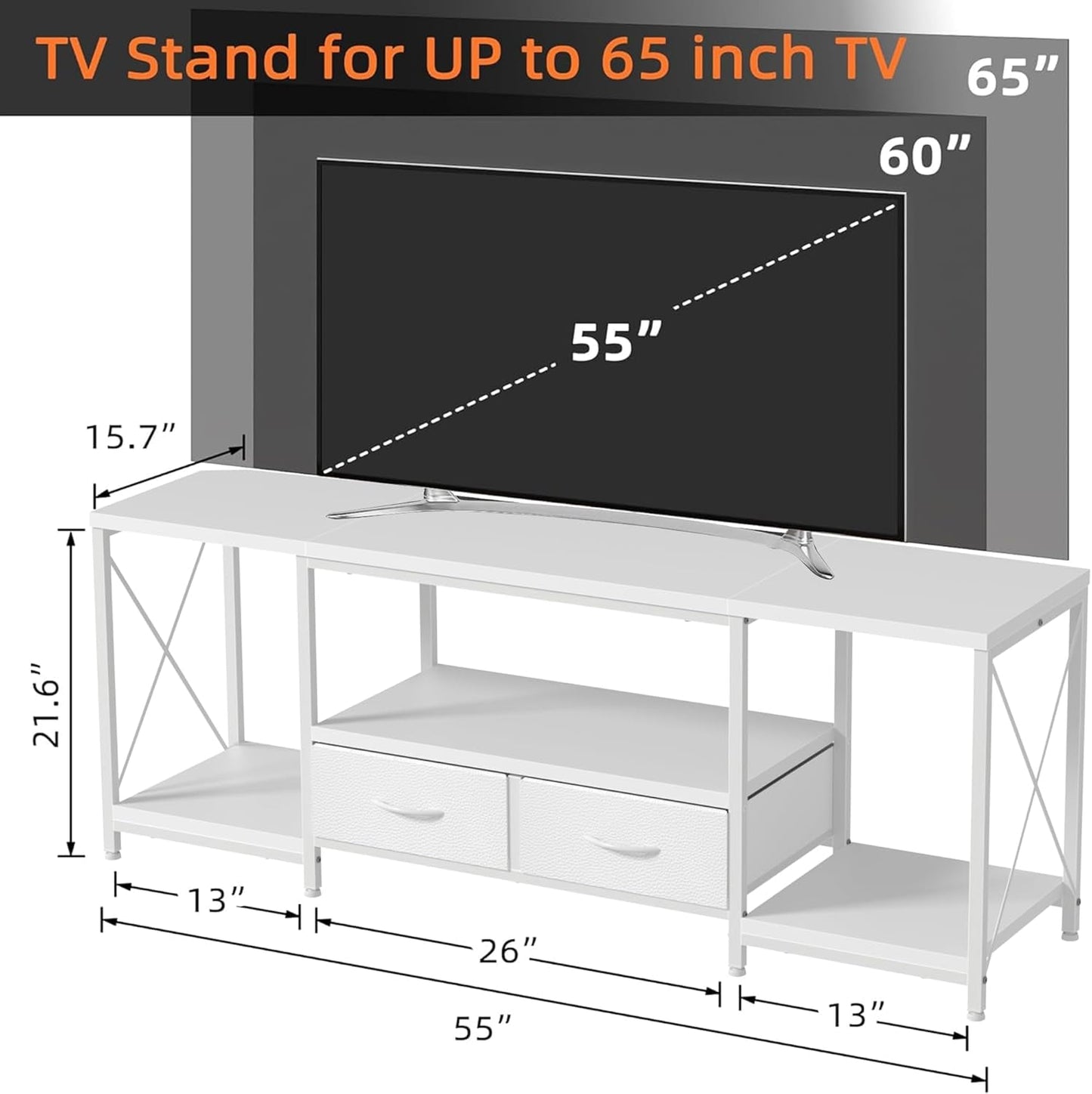 TV Stand with Fabric Drawers for 55 60 65 Inches TV - Entertainment