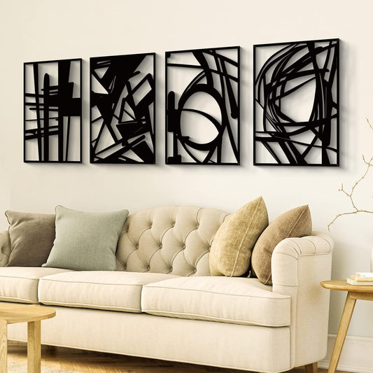 Black Abstract Metal Wall Art: Minimalist 4-Pack Decor