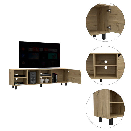 TV Stand For TVs Up 70 Estocolmo, Four Open Shelves, Light Oak Finish