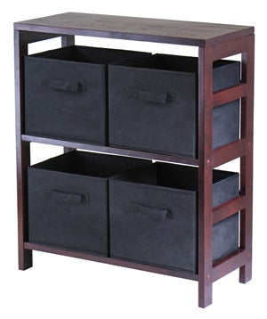 Capri 2 Section M Storage Shelf with 4 Foldable Black Fabric Baskets -