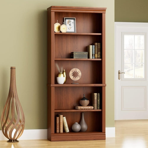 Cherry 5-Shelf Wooden Standing Bookcase Storage Rack