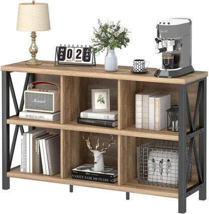 6 Cube Storage Organizer with Shelf, Long Wood and Metal Cubby